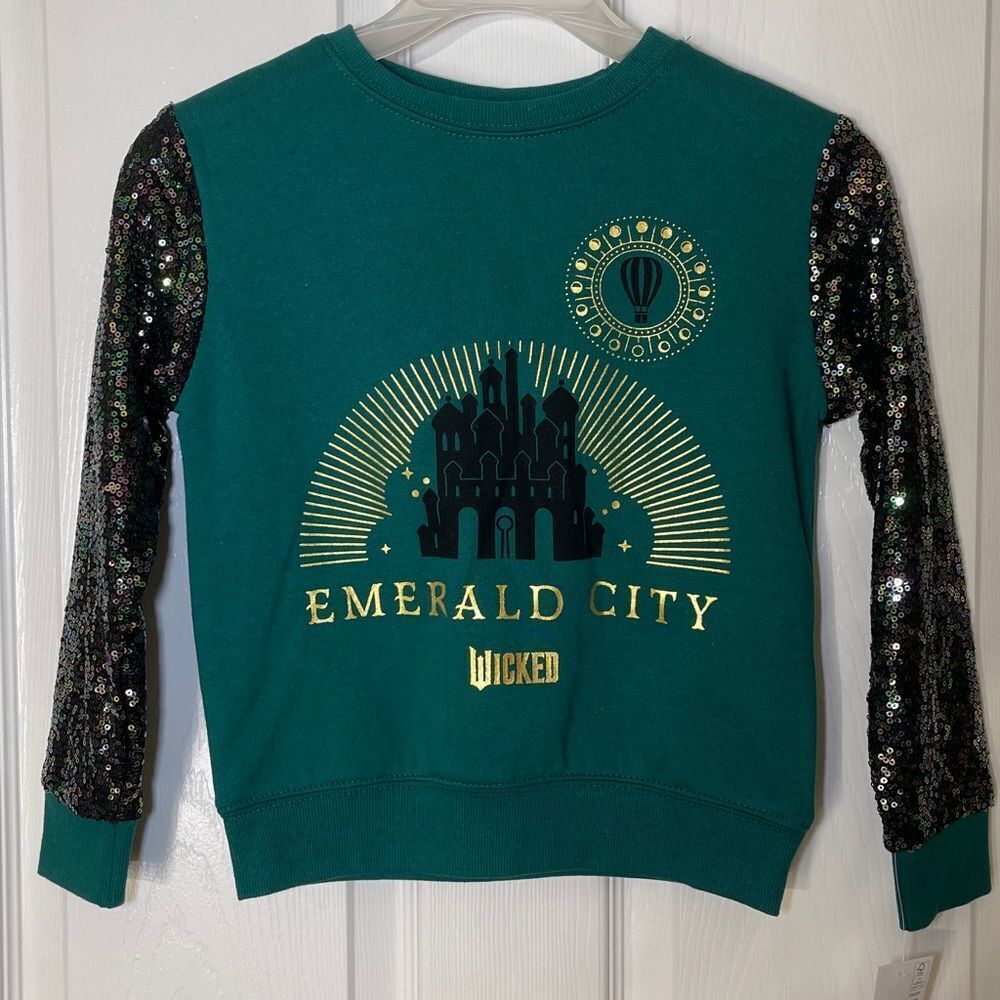 Green with sequin sleeves wicked pullover sweater size xs 6-6x